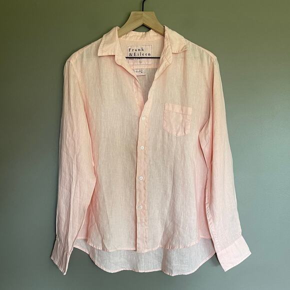 FRANK & EILEEN Eileen Relaxed Button-Up Shirt Peach Linen Size Small Casual Chic - Picture 3 of 16
